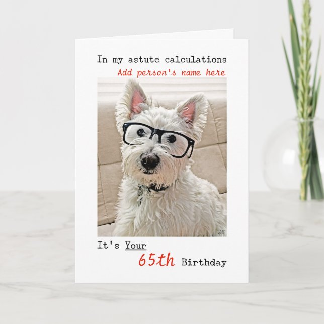 Carte Anniversaire, nom et âge, chien Westie (Devant)