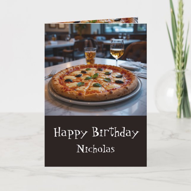 Carte Anniversaire Nom personnalisé avec pizza (Devant)
