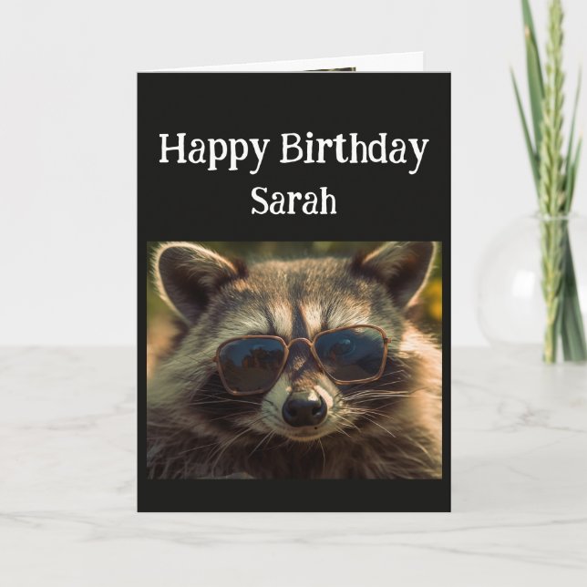 Carte Anniversaire Nom personnalisé Cool Ami Raccoon (Devant)