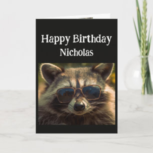 Carte Anniversaire Nom personnalisé Cool Brother Raccoon