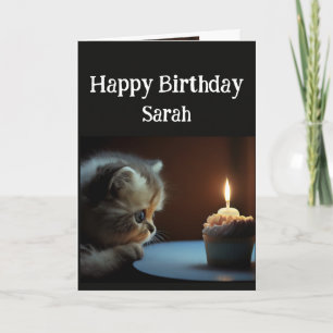 Carte Anniversaire Nom personnalisé Cute Kitten Cupcake