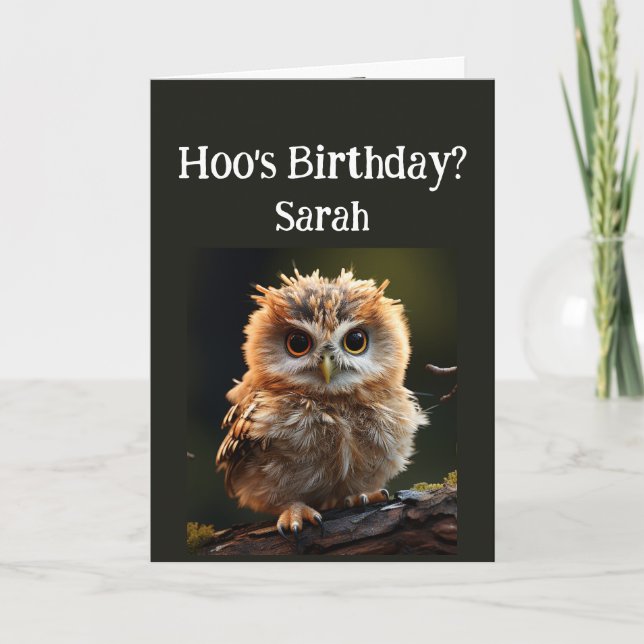 Carte Anniversaire Nom personnalisé Cute Little Owl Amus (Devant)