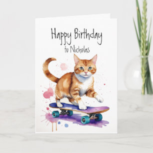 Carte Anniversaire Nom personnalisé Fun Cute Chat sur Sk