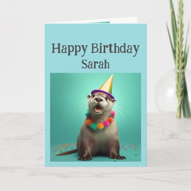 Carte Anniversaire Nom personnalisé Fun Otter Animal Hum (Devant)