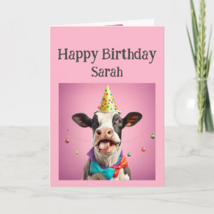 Carte Anniversaire Nom personnalisé Fun Vache animal
