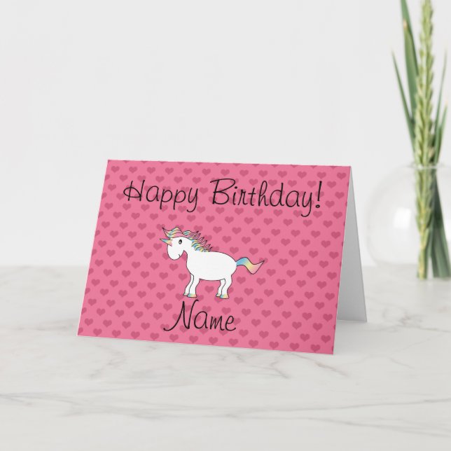 Carte Anniversaire nom unicorn coeur rose (Devant)