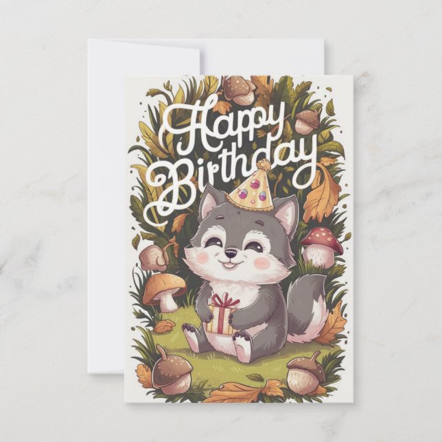 Carte Anniversaire numérique Boho Pretty Wolf (Devant)