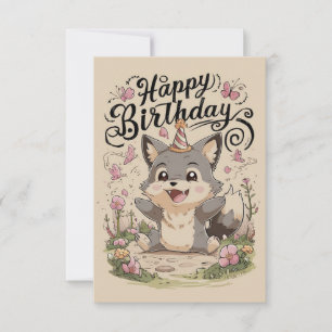 Carte Anniversaire numérique de joli loup enchanté