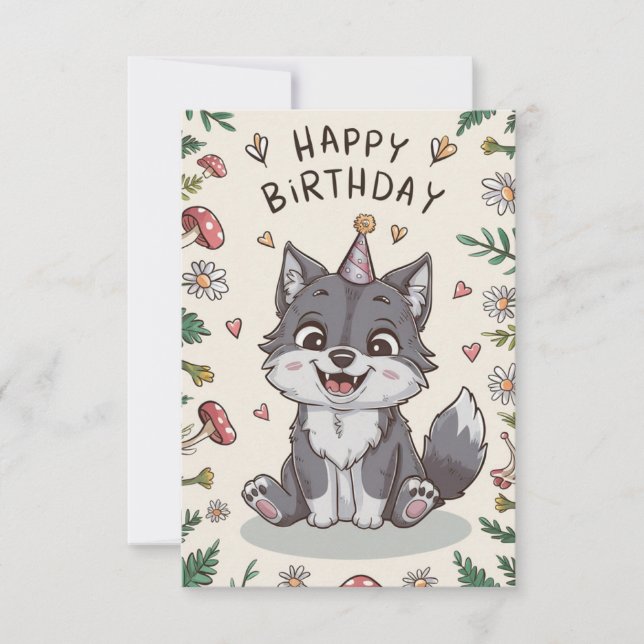 Carte Anniversaire numérique de Little Wolf modifiable (Devant)