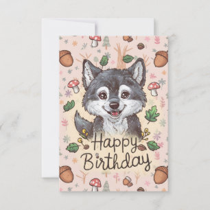 Carte Anniversaire numérique de petit loup mignon