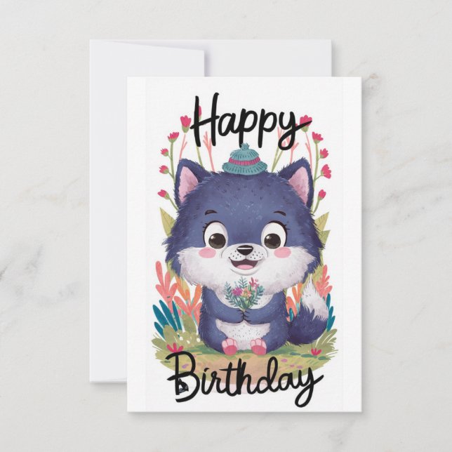 Carte Anniversaire numérique du loup géant enchanté (Devant)