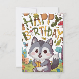 Carte Anniversaire numérique du petit loup de charme