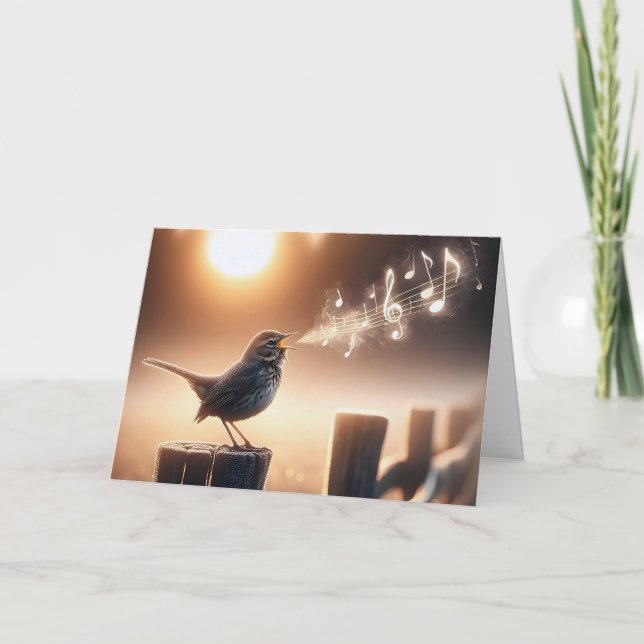 Carte Anniversaire Oiseaux chantant sur une clôture (Devant)