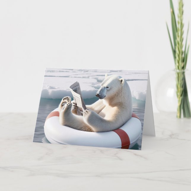 Carte Anniversaire Ours Polaire Lire un journal (Devant)