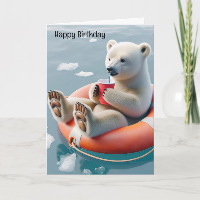 Carte Anniversaire Ours Polaire Siroter un verre (Devant)