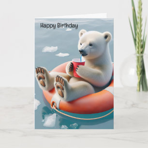 Carte Anniversaire Ours Polaire Siroter un verre