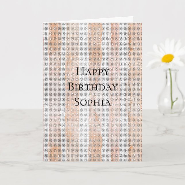 Carte Anniversaire Paillettes Rayures Blanches Pêche (Petite plante)