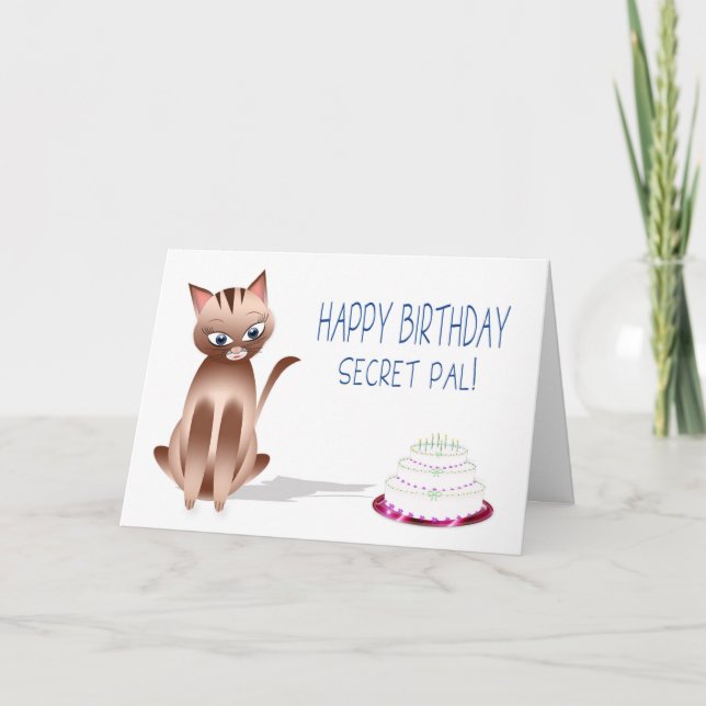 Carte ANNIVERSAIRE - Pal Secret - Chat Kitty - Gâteau (Devant)