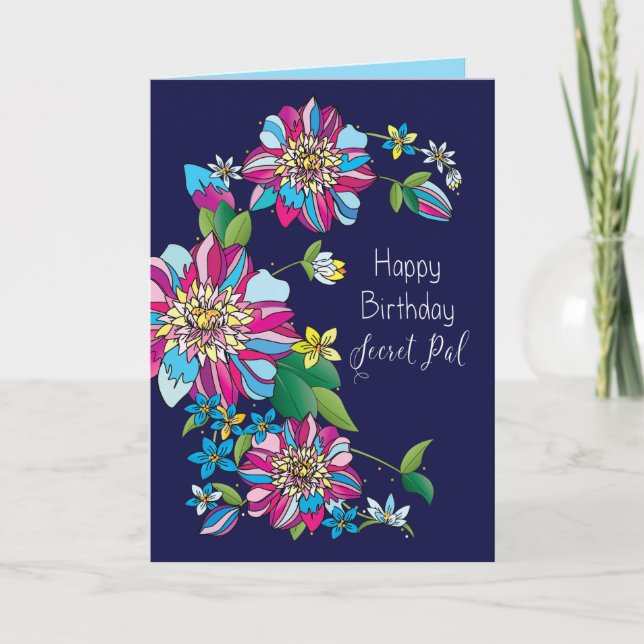 Carte Anniversaire, Pal Secret, Fleurs Lumineuses Et Col (Devant)