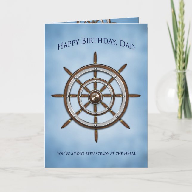 Carte Anniversaire, PAPA, la roue du bateau, barre (Devant)