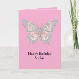 Carte Anniversaire Papillon Argent Rose