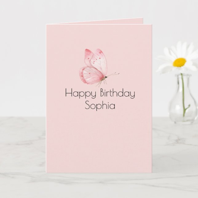 Carte Anniversaire Papillon Rose (Petite plante)