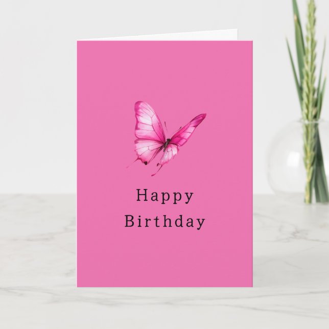 Carte Anniversaire Papillon Rose Chic Féminin (Devant)