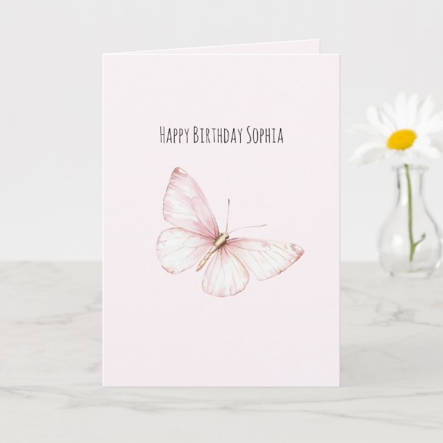 Carte Anniversaire Papillon Rose Joli (Petite plante)