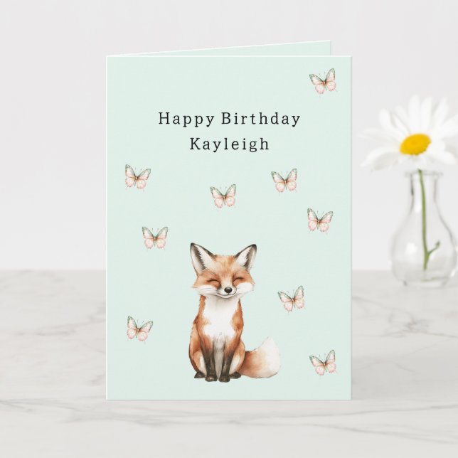Carte Anniversaire Papillons Renard Mignon Happy Mint (Petite plante)