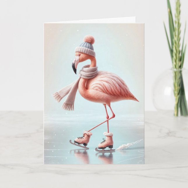 Carte Anniversaire Patinage sur glace Flamant rose rose (Devant)