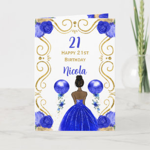 Carte Anniversaire Peau Noire Princesse Bleu Joyeux Anni