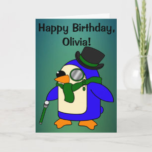 Carte Anniversaire Penguin Turquoise Grassy Emerald pers