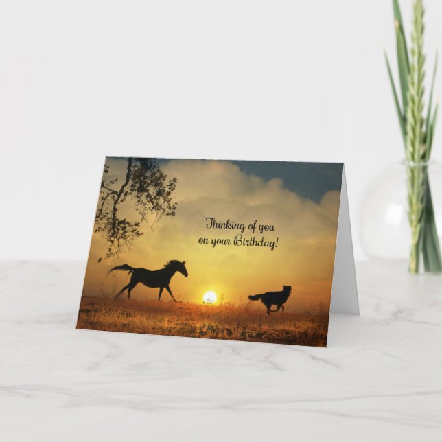 Carte Anniversaire Penser à vous Cheval Chien mignon (Devant)