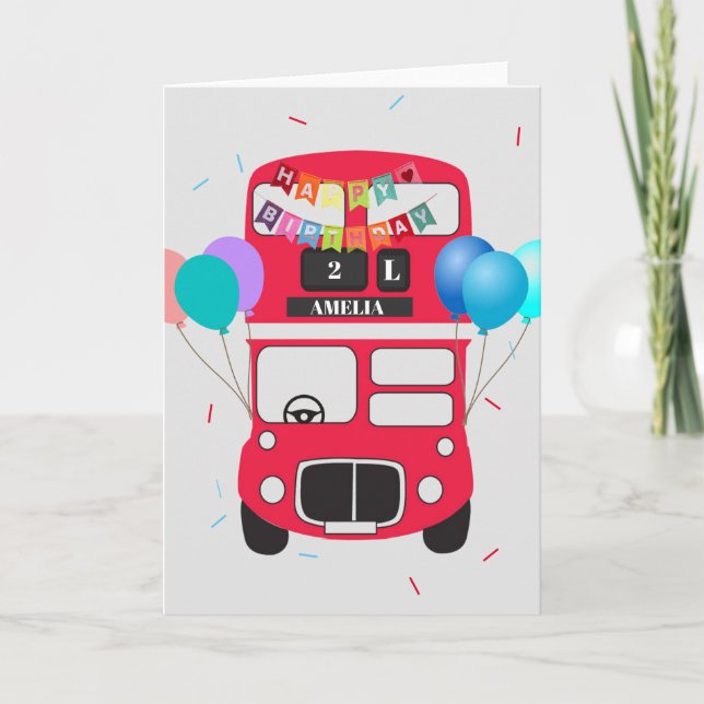 Carte Anniversaire - Personnalisé Big Red Bus Pas  (Devant)