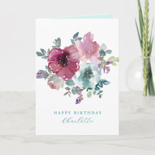 Carte Anniversaire personnalisé Bouquet Turquoise & Plum