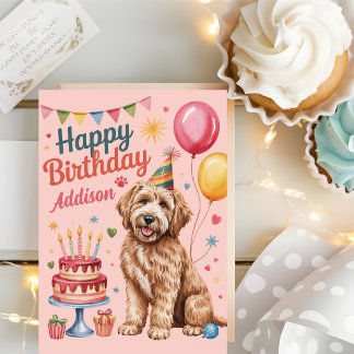 Carte Anniversaire personnalisé de Goldendoodle mignon