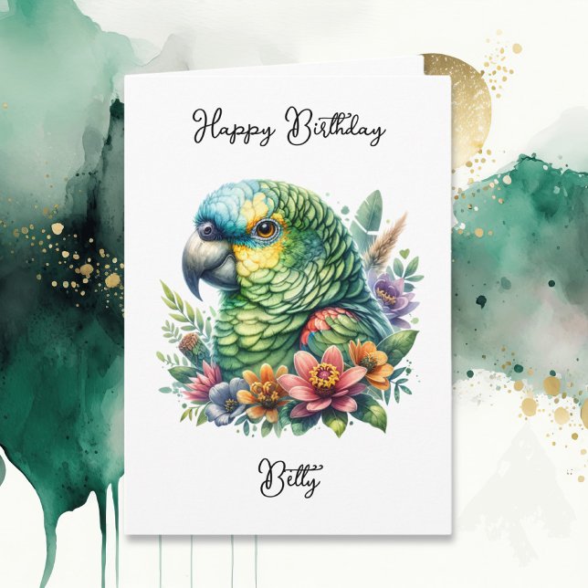 Carte Anniversaire personnalisé de perroquet aquarelle (Créateur téléchargé)