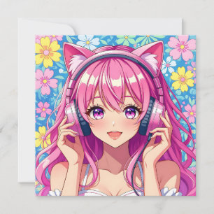 Carte Anniversaire Personnalisé Fille Anime avec casque 