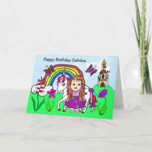 Carte Anniversaire personnalisé Licorne et Princesse