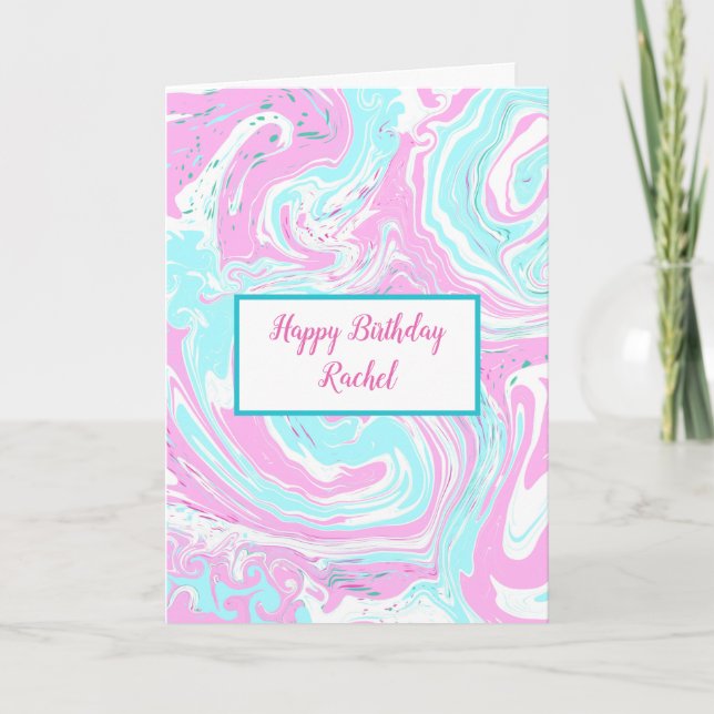 Carte Anniversaire personnalisé | Marbre rose et bleu (Devant)