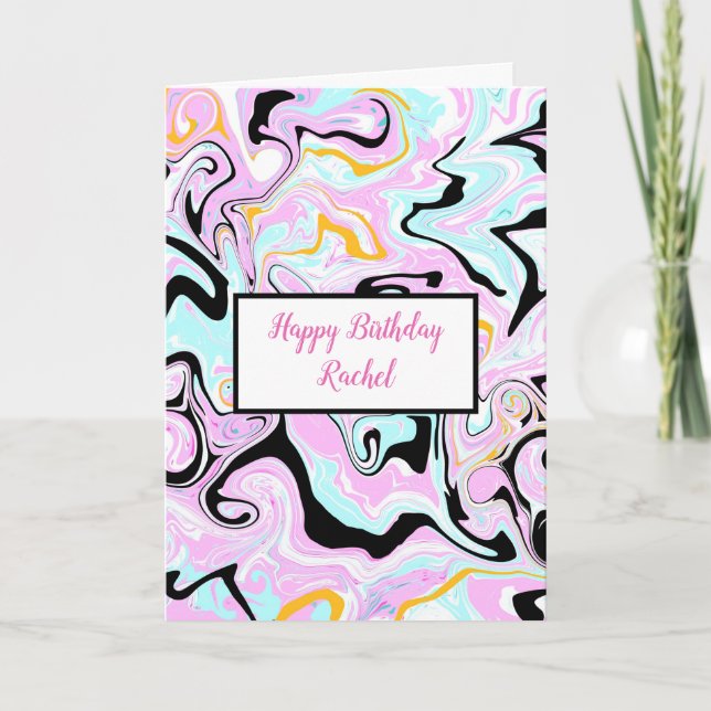 Carte Anniversaire personnalisé | Marbre rose et noir (Devant)