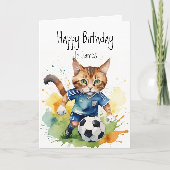 Carte Anniversaire Personnalisé Nom Fun Cute Chat jouant (Devant)
