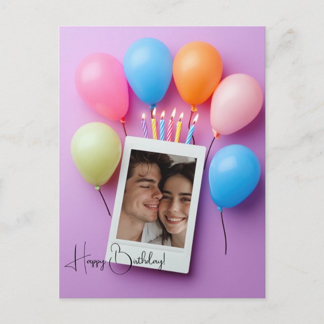 Carte anniversaire personnalisée Poloraid violet (Devant)