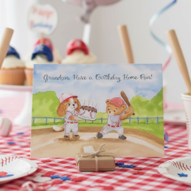 Carte Anniversaire Petit-Fils Baseball Ours & CKCS (Créateur téléchargé)