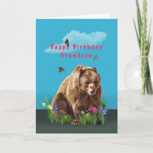 Carte Anniversaire, petit-fils, ours et papillons