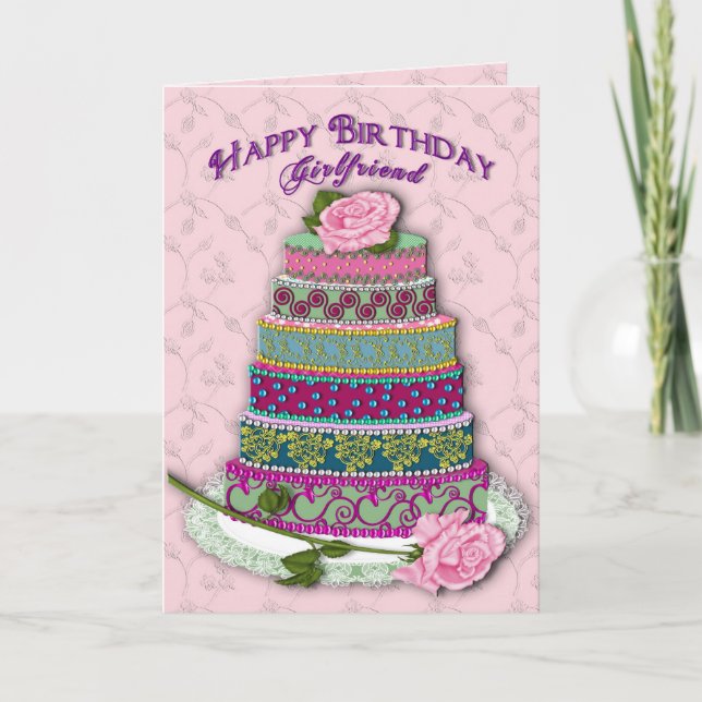 CARTE ANNIVERSAIRE - PETITE AMIE - GÂTEAU DÉCORÉ À PLUSI (Devant)