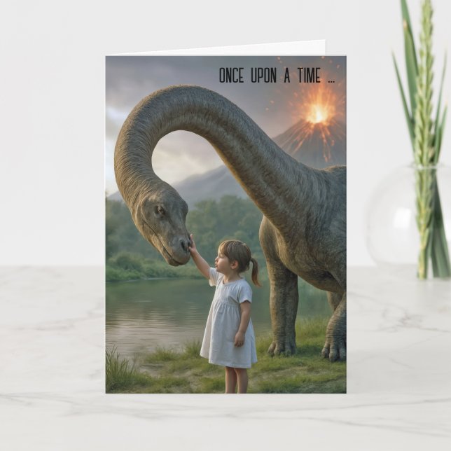 Carte Anniversaire Petite Fille Defriending a Dinosaur (Devant)