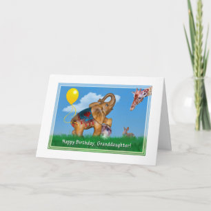 Carte Anniversaire, Petite-fille, Éléphant, Giraffe