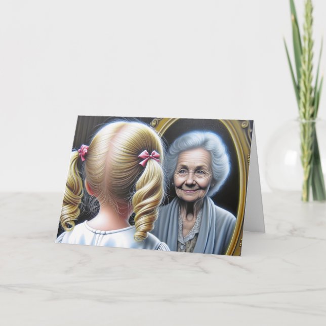 Carte Anniversaire Petite fille et Vielle-Dame (Devant)