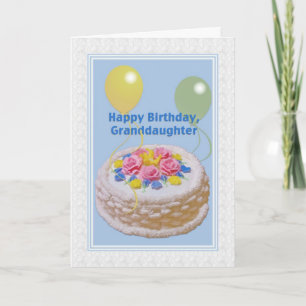 Carte Anniversaire, petite-fille, gâteau et ballons